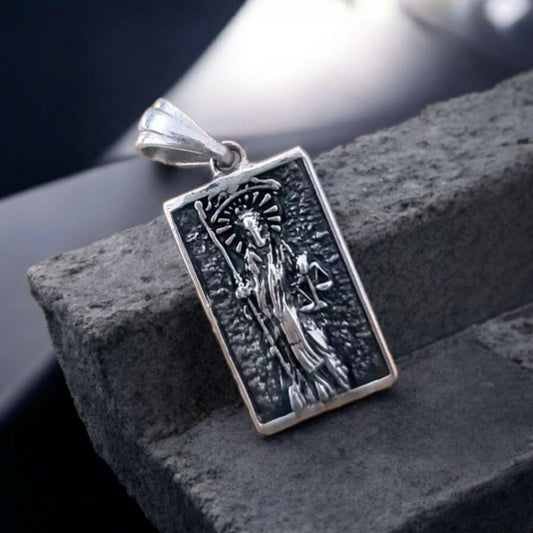 Sterling Silver La Santa Muerte Pendant: Gothic Divine Protection