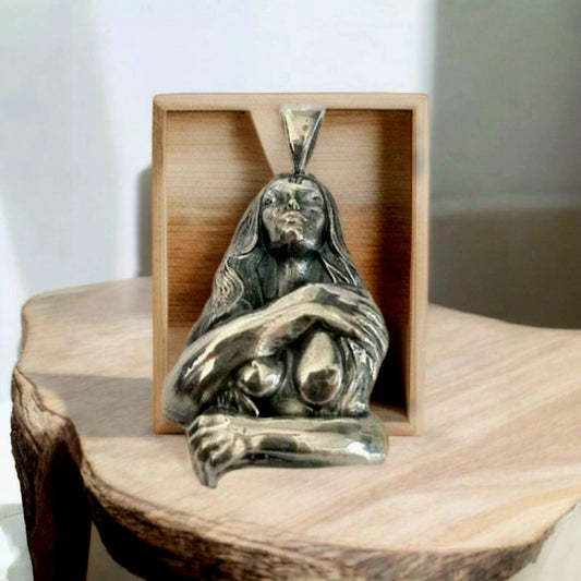 Embrace Sculpture topless Pendant Nude Goddess Necklace- Handmade Sterling Silver