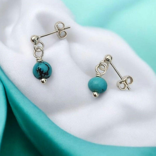Persian Genuine Turquoise Dangle Earrings Handmade 925 Sterling Silver