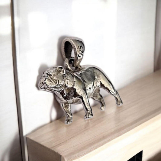 Bulldog Pendant  925 Sterling Silver Realistic Solid Figurine