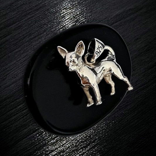Chihuahua figurine Pendant: 925 Sterling Silver Solid and sturdy