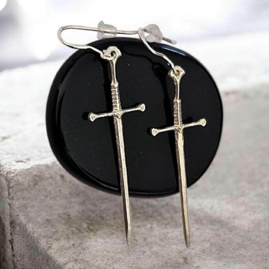 Sword Dangle Earrings 925 Sterling Silver  4.5 cm   Gothic Jewelry