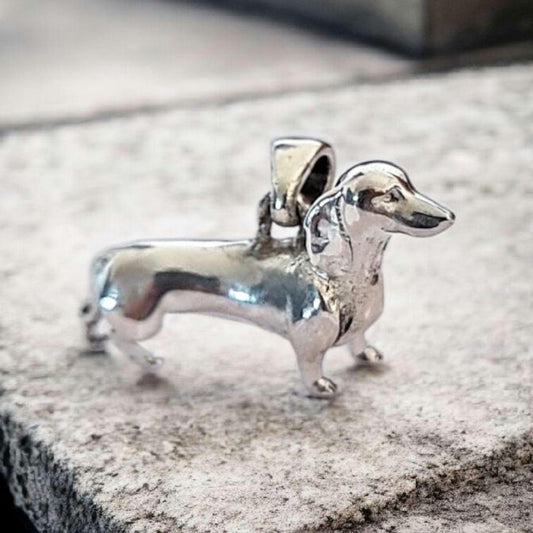 Dachshund  figurine Pendant , Handmade Sterling  Silver