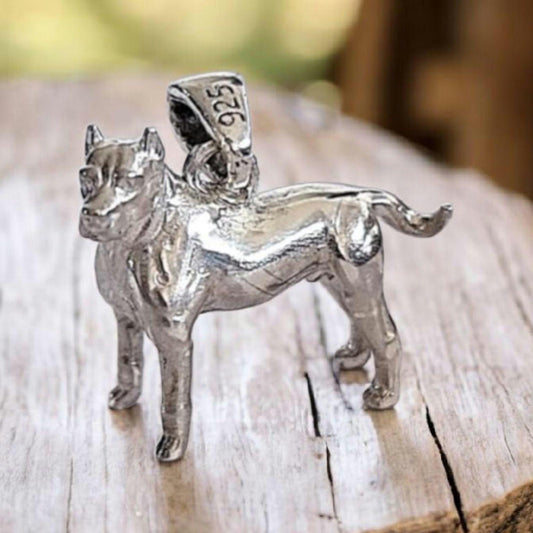 Pitbull Pendant  Necklace   solid Figurine 925 Solid Sterling Silver