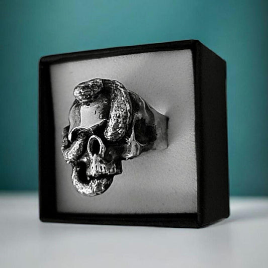 Skull Snake Ring,925 Sterling Silver, Gothic Biker Statement Jewelry