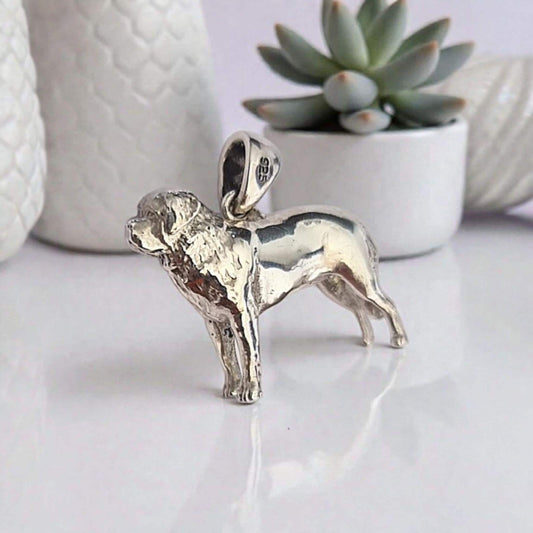St. Bernard Dog figurine Pendant - Handmade 925 sterling silver