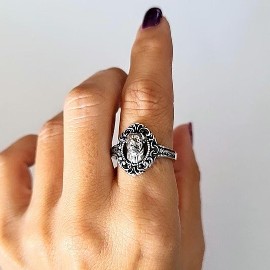 Sterling Silver Baroque Rottweiler Ring Cameo Statement Ring