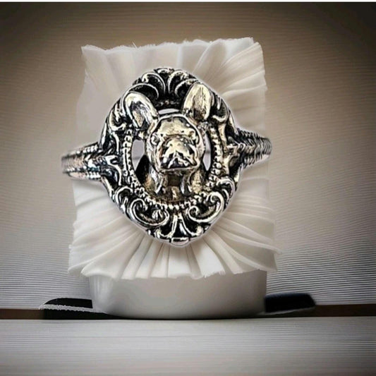 Baroque  French Bulldog  Ring  Handmade Sterling Silver