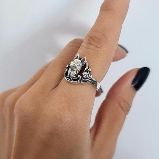 Baroque German Shepherd Ring in Sterling Silver  Vintage Style Canine Jewelry