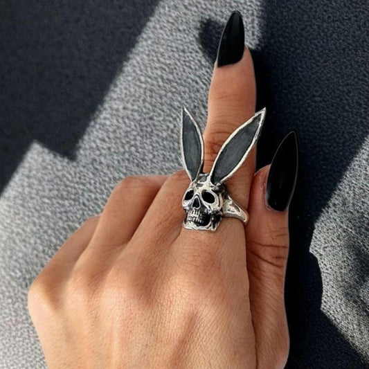 Bunny Skull Ring  925 Sterling Silver - Gothic Statement Jewelry