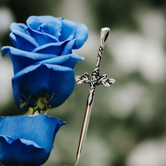 Blue Rose Sword Pendant:925 Sterling Silver Fantasy Jewelry