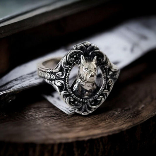 Pitbull Baroque Ring in Sterling Silver  Vintage Style Jewelry