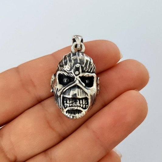 Sterling Silver IRON MAIDEN Eddie Skull Pendant: Biker Rock Jewelry