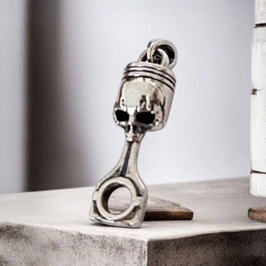 Skull Piston Pendant - Handmade 925 Sterling Silver