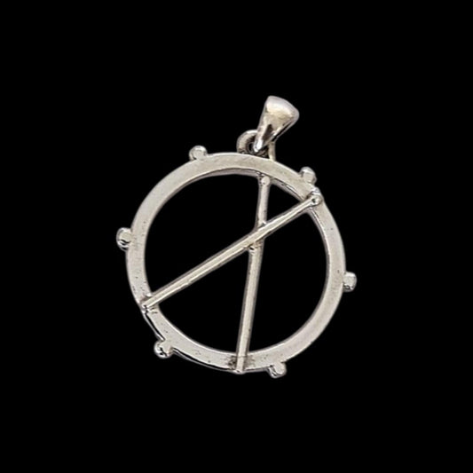 Drum rim with crossed drumsticks  pendant - 925 Sterling silver