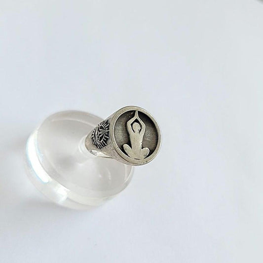 Yoga Ring Handa up praying pose -925  Sterling Silver -  Meditation Om