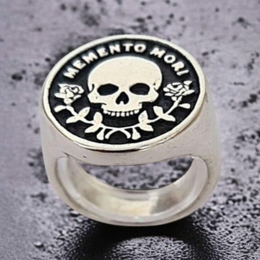 Memento Mori Sterling Silver Ring  Skull Signet Ring  Unisex Statement