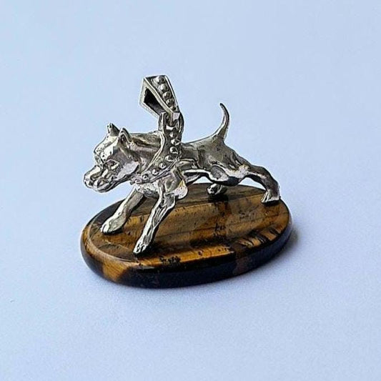 XL American Pit Bull Pendant  Solid 925 Sterling Silver Dog Figurine, Masculine Statement Jewelry