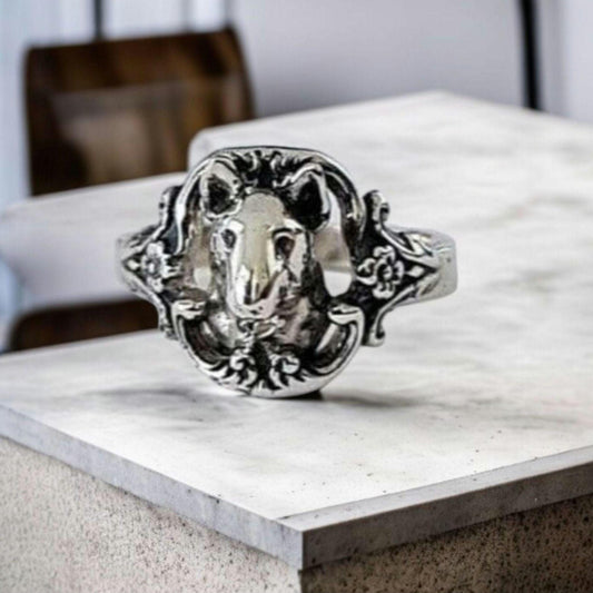 Baroque Bull Terrier Ring  Handmade Sterling Silver