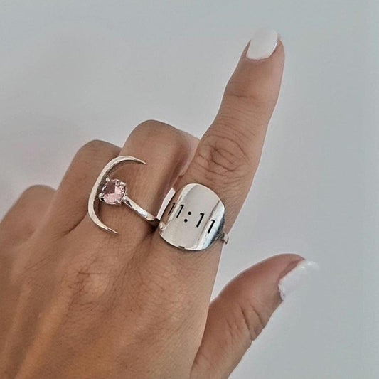 11:11 Signet Ring  Lucky Angel Number Ring  Sterling Silver