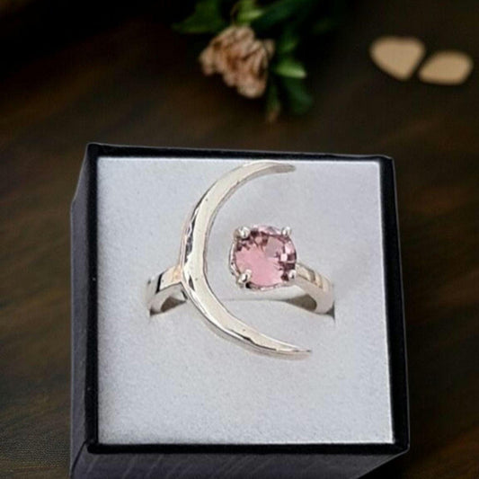 Half Moon Ring - 925 Sterling Silver - Zircon Stone , Celestial Jewelry