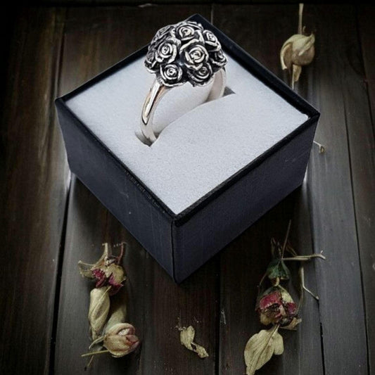 Rose Bouquet Ring,925 Sterling Silver, Floral Statement Ring, Rose Cluster Ring