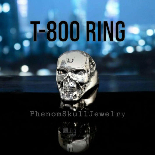 TERMINATOR T-800 Skull Ring: Terminator Fan Jewelry Sterling silver Robot Skull Ring, Cyberpunk Sci-Fi Jewelry