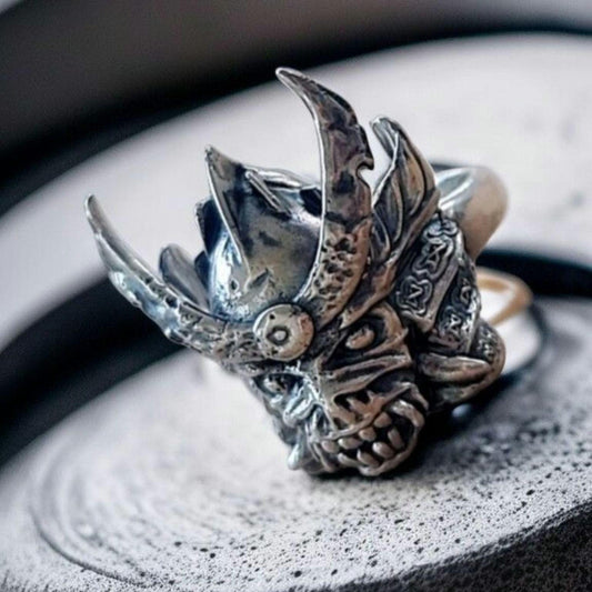 IRON MAIDEN – SENJUTSU - Eddie Samurai Skull Ring - Handmade 925 Sterling Silver - Large ring