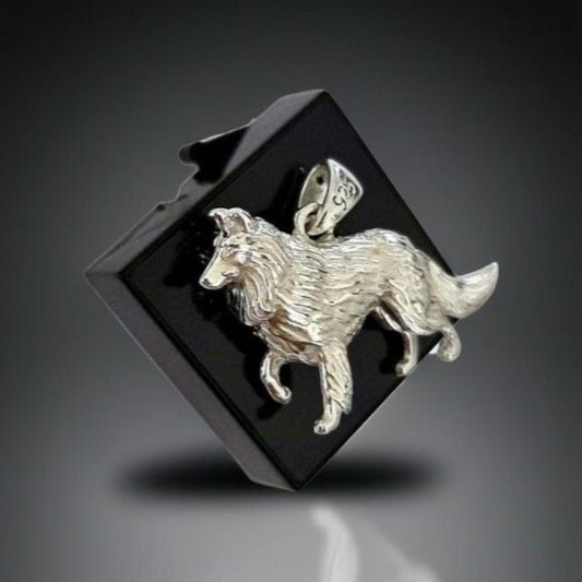 Rough Collie   figurine Pendant,925 Sterling silver -  Lassie Inspired - heavyweight
