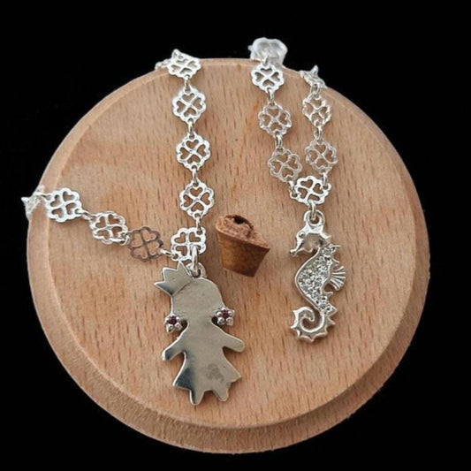 Childrens  Bracelets  Seahorse with  Stones & Princess Charm - Sterling Silver