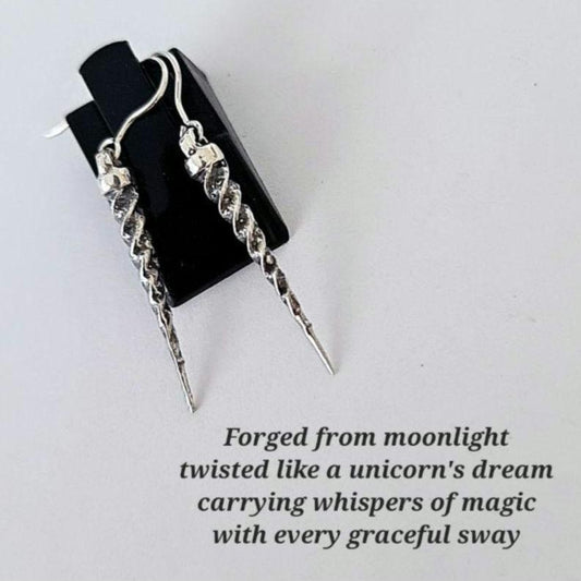 Unicorn Horn Dangle Earrings Sterling Silver | Fantasy Jewelry | Drop Earrings