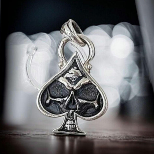 Ace of Spades Skull Pendant: Sterling Silver Gothic Punk Jewelry