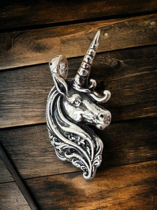 Unicorn head Pendant :  Sterling Silver Handmade Mythology
