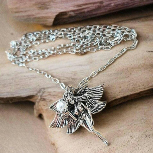 Pearl Goddess Wing Angel Necklace  Unisex statement Necklace