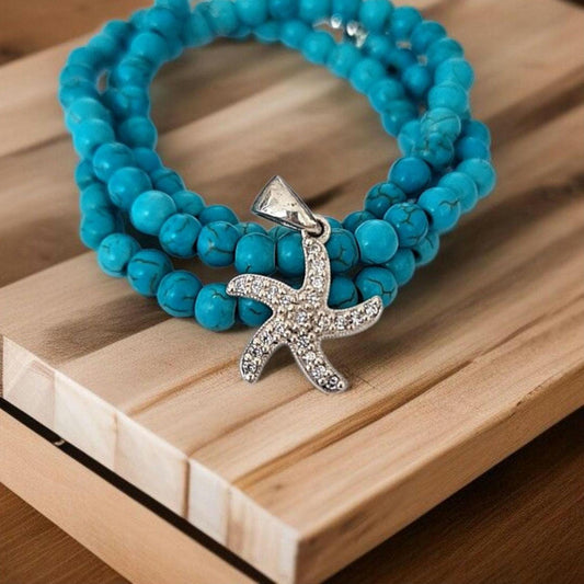 Starfish Pendant  Sterling Silver - Dainty Sea Star-  Sparkling Stones
