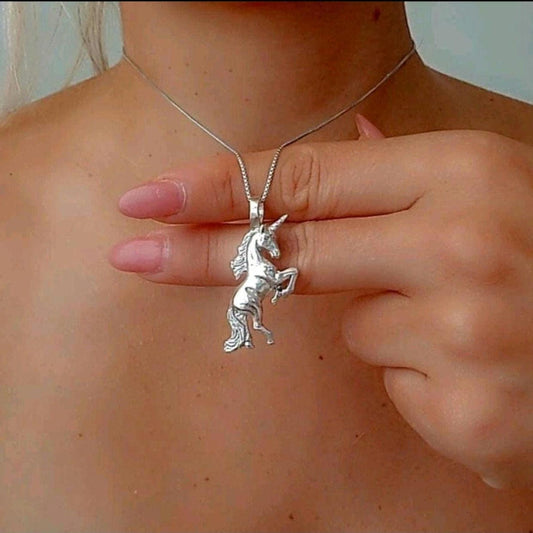 Unicorn pendant necklace : Handmade 925  Sterling Silver