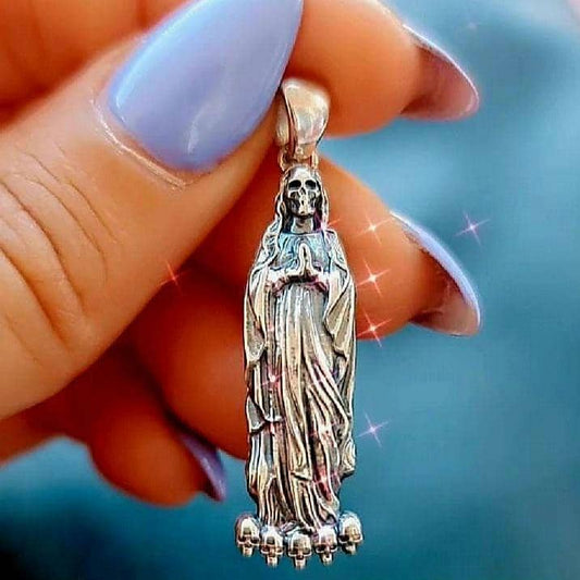 Santa Muerte Pendant - Handmade 925 Sterling Silver
