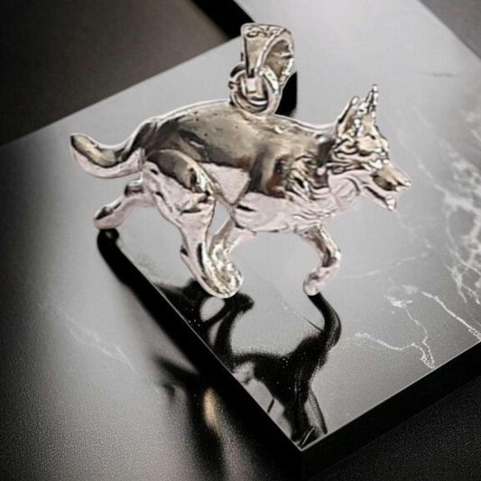 Running German Shepherd Figurine Pendant  Solid Sterling Silver