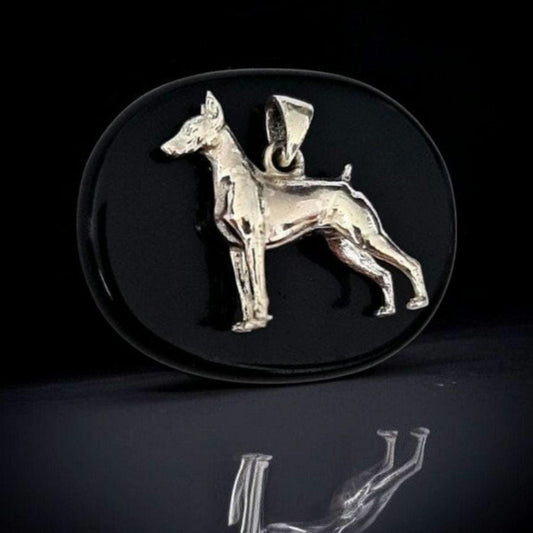 Doberman Pinscher Pendant  solid figurine  925 Sterling Silver