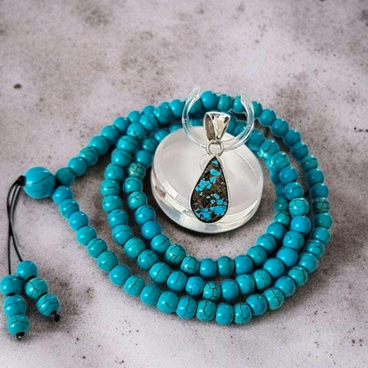 Persian Teardrop  Genuine Turquoise Pendant: Handmade 925  Silver - mineral stone