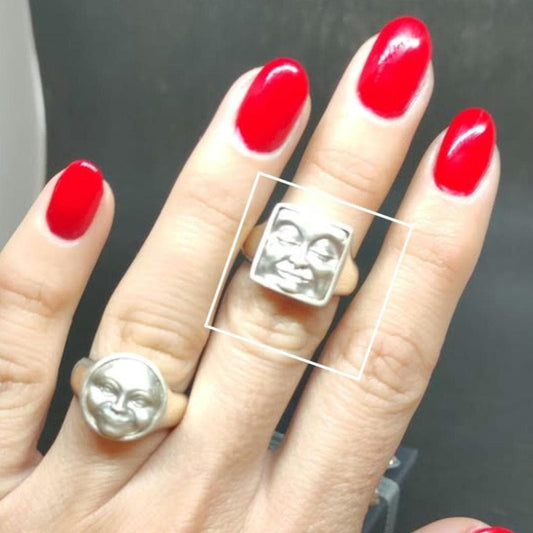 Square moonface Ring: Celestial  Sterling Silver