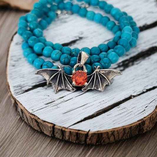Bat Wings Pendant - Ruby Zircon  925 sterling silver- Gothic Unisex
