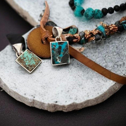 Persian Genuine Natural Turquoise Pendant | 925 Sterling Silver Frame | Mineral Stone