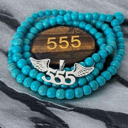 555 Angel Number with Wings pendant  "major change is coming"