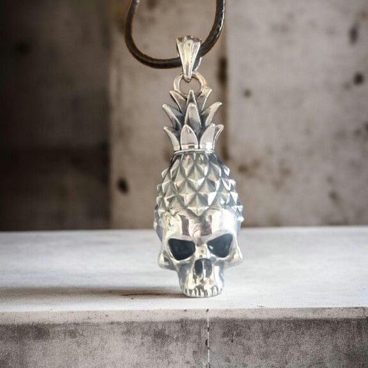 Pineapple Skull Pendant -  Handmade 925 Sterling Silver