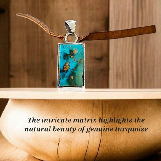 Persian Genuine Turquoise Sterling Silver Pendant, Mineral Gemstone