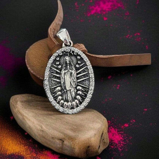 La Santa Muerte Pendant: Handmade 925 sterling silver - Hand-Set Stones 38 Sparkilng Zircons