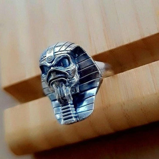 IRON MAIDEN POWERSLAVE EDDIE Ring : Sterling Silver - King Egyptian influences - Biker Jewelry -