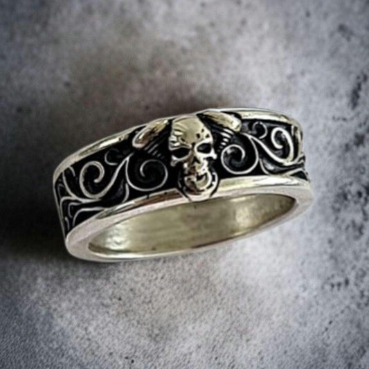 Skull and Engine  ornaments Ring -Handmade 925 Sterling Silver