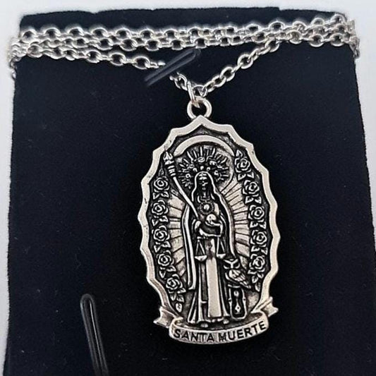 La Santa Muerte Necklace| Zinc Alloy| Mexican Inspired Gothic Necklace, Beaded or Chain Option